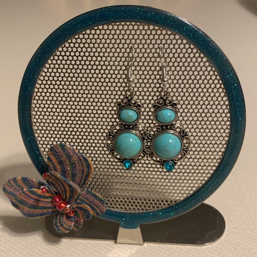 Elegant Silver and Turquoise Colored Earrings NWOT